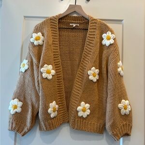 Cozy Yellow Knit Sweater with Floral Accents